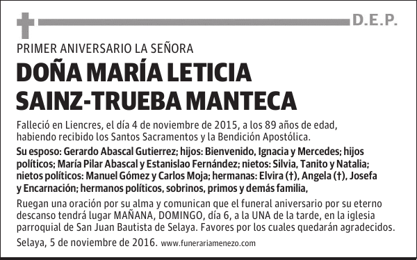 DOÑA MARÍA LETICIA SAINZ-TRUEBA MANTECA