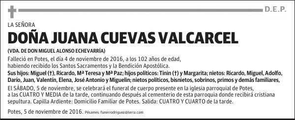 DOÑA JUANA CUEVAS VALCARCEL
