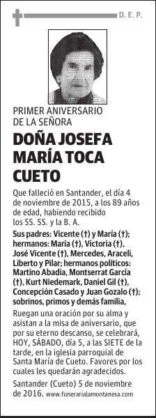 DOÑA JOSEFA MARIA TOCA CUETO