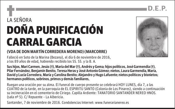 DOÑA PURIFICACIÓN CARRAL GARCÍA