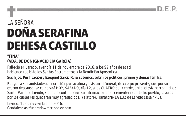 DOÑA SERAFINA DEHESA CASTILLO