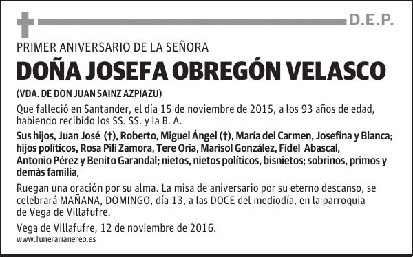 DOÑA JOSEFA OBREGÓIN VELASCO