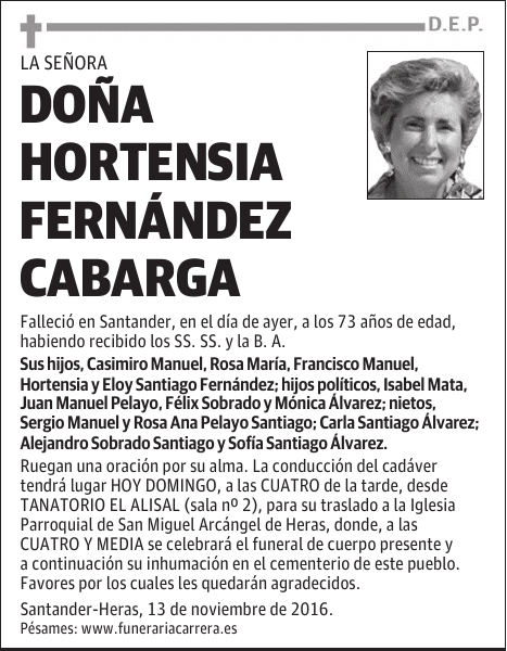 DOÑA HORTENSIA FERNÁNDEZ CABARGA