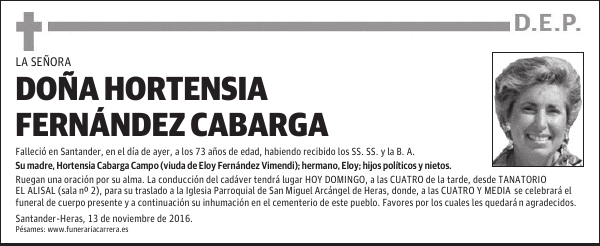 DOÑA HORTENSIA FERNÁNDEZ CABARGA