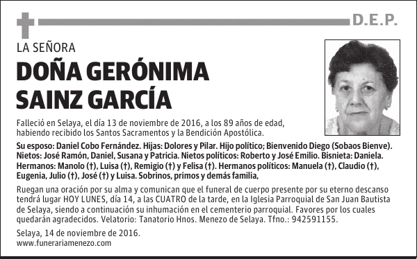 DOÑA GERÓNIMA SAINZ GARCÍA