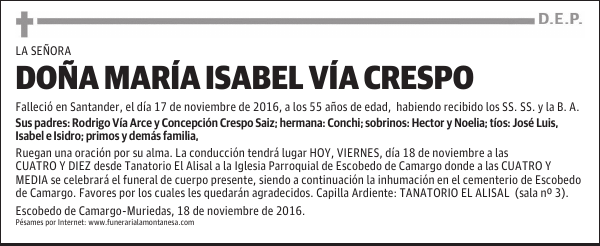 DOÑA MARÍA ISABEL VÍA CRESPO