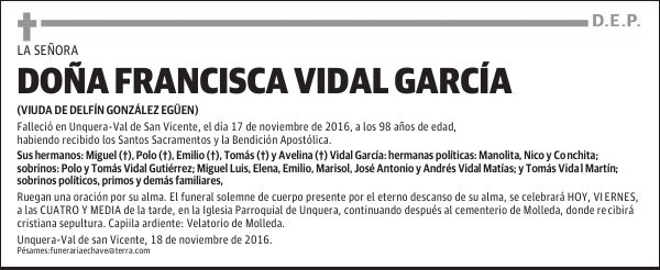 DOÑA FRANCISCA VIDAL GARCÍA