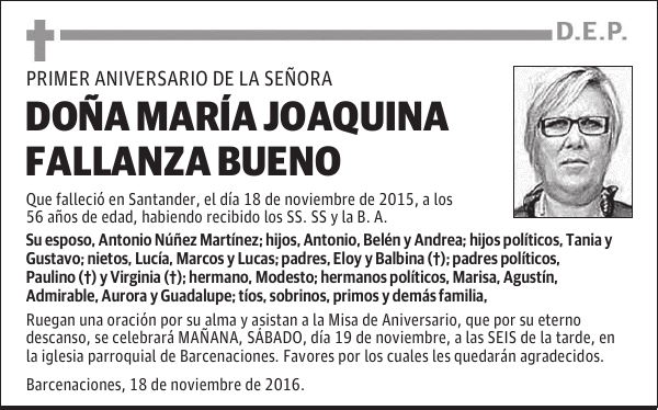 DOÑA MARÍA JOAQUINA FALLANZA BUENO
