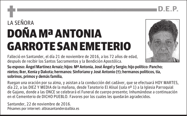 DOÑA Mª ANTONIA GARROTE SAN EMETERIO