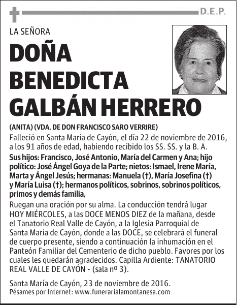 DOÑA BENEDICTA GALBÁN HERRERO