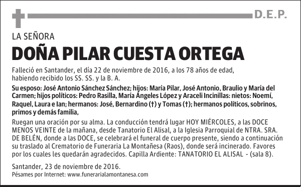 DOÑA PILAR CUESTA ORTEGA