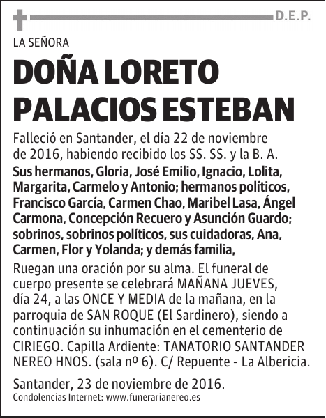 DOÑA LORETO PALACIOS ESTEBAN