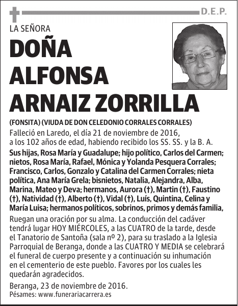 DOÑA ALFONSA ARNAIZ ZORRILLA
