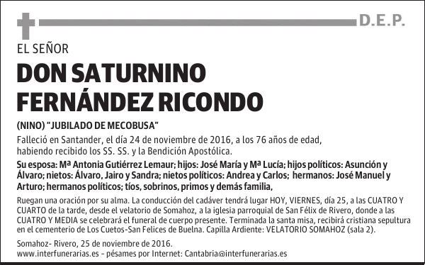 DON SATURNINO FERNÁNDEZ RICONDO