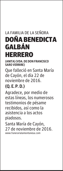 DOÑA BENEDICTA GALBÁN HERRERO
