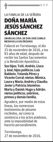 DOÑA MARÍA JESÚS SÁNCHEZ SÁNCHEZ