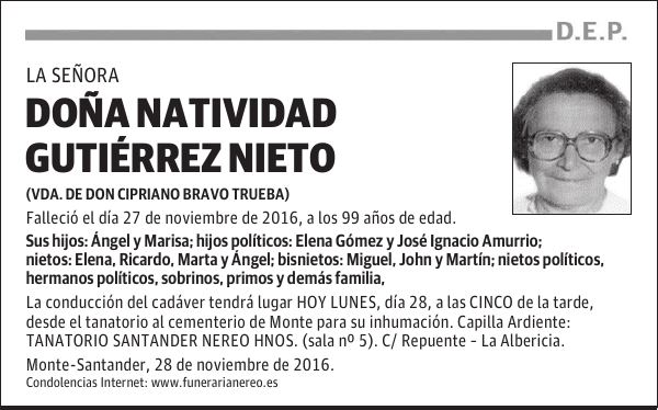 DOÑA NATIVIDAD GUTIÉRREZ NIETO