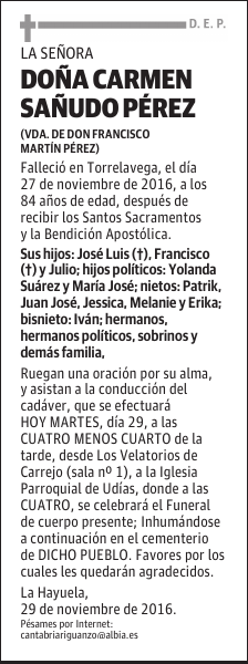 DOÑA CARMEN SAÑUDO PÉREZ