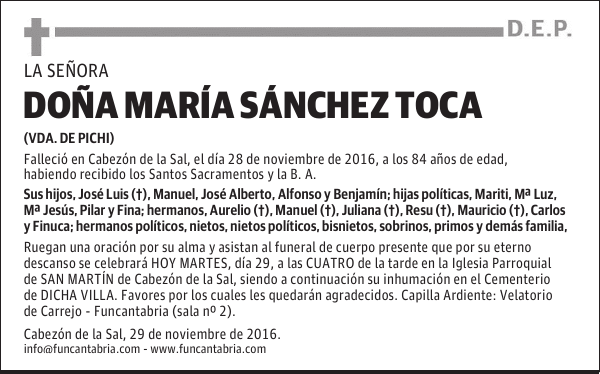 DOÑA MARÍA SÁNCHEZ TOCA