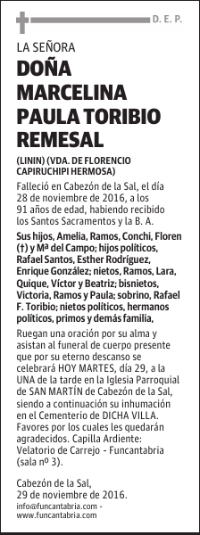 DOÑA MARCELINA PAULA TORIBIO REMESAL