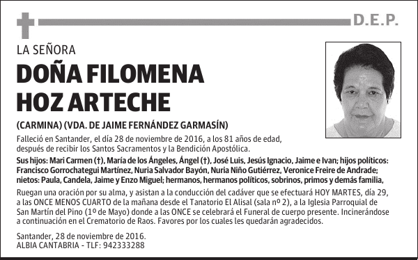 DOÑA FILOMENA HOZ ARTECHE