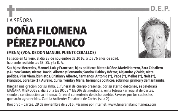 DOÑA FILOMENA PÉREZ POLANCO