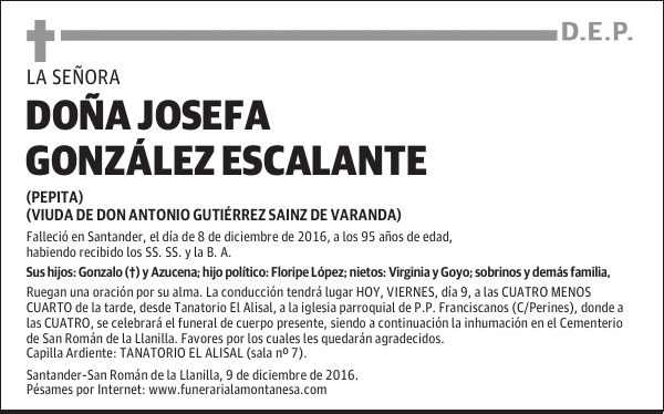 DOÑA JOSEFA GONZÁLEZ ESCALANTE