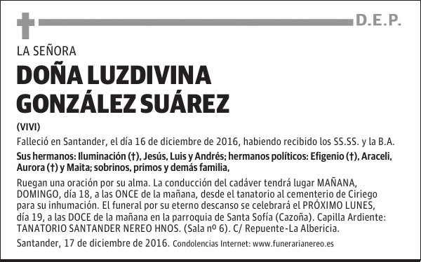 DOÑA LUZDIVINA GONZÁLEZ SUAREZ