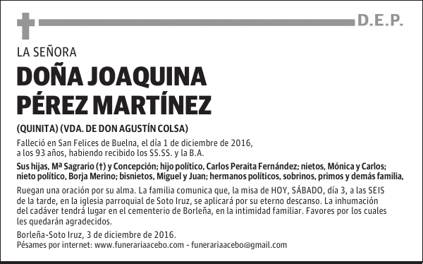 Dña. Joaquina Pérez Martínez