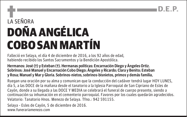 DOÑA ANGÉLICA COBO SAN MARTÍN