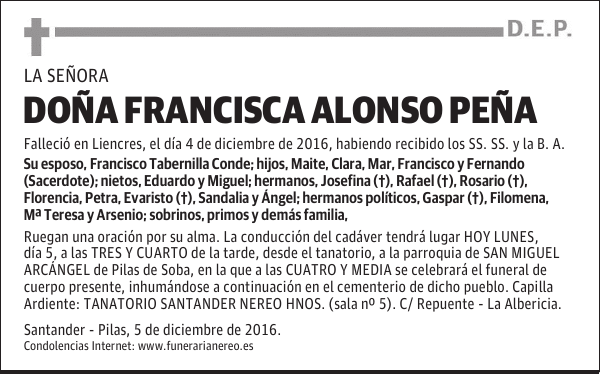 DOÑA FRANCISCA ALONSO PEÑA