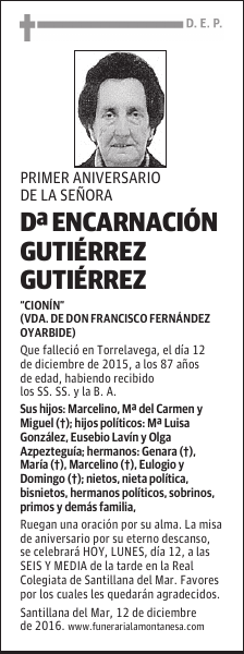 DOÑA ENCARNACIÓN GUTIÉRREZ GUTIÉRREZ