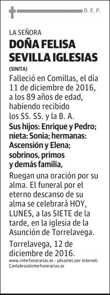 Dª FELISA SEVILLA IGLESIAS