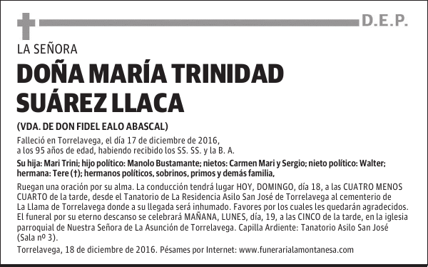 DOÑA MARIA TRINIDAD SUAREZ LLACA