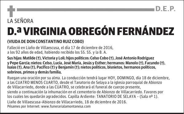 DOÑA VIRGINIA OBREGÓN FERNÁNDEZ