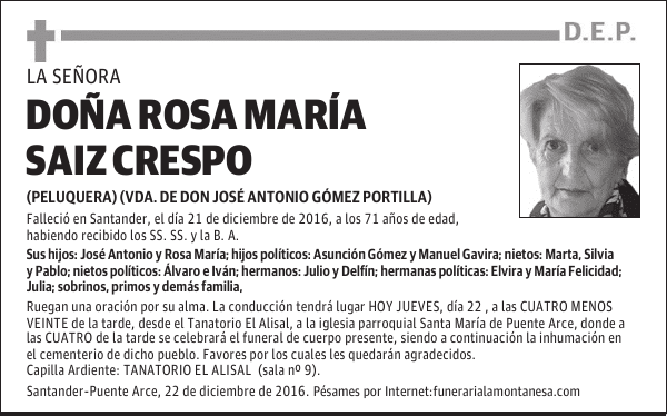 DOÑA ROSA MARÍA SAIZ CRESPO