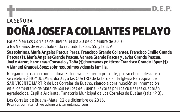 DOÑA JOSEFA COLLANTES PELAYO