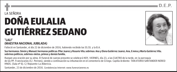DOÑA EULALIA GUTIÉRREZ SEDANO