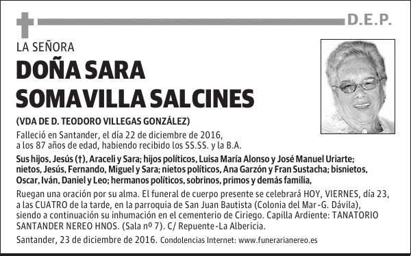 DOÑA SARA SOMAVILLA SALCINES