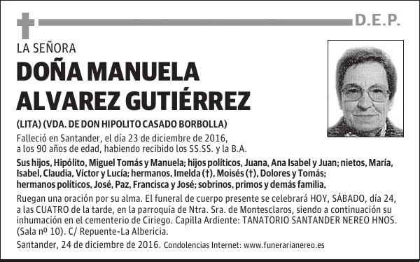 DOÑA MANUELA ALVAREZ GUTIERREZ