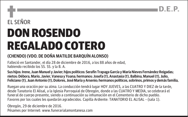 DON ROSENDO REGALADO COTERO