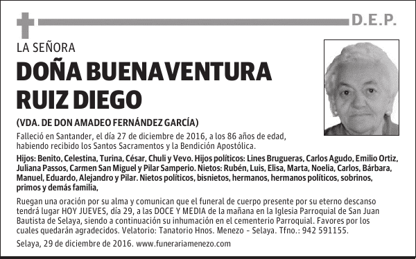 DOÑA BUENAVENTURA RUIZ DIEGO