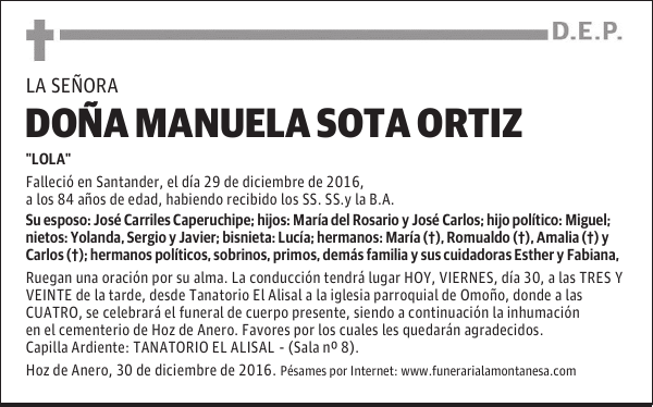 DOÑA MANUELA SOTA ORTIZ