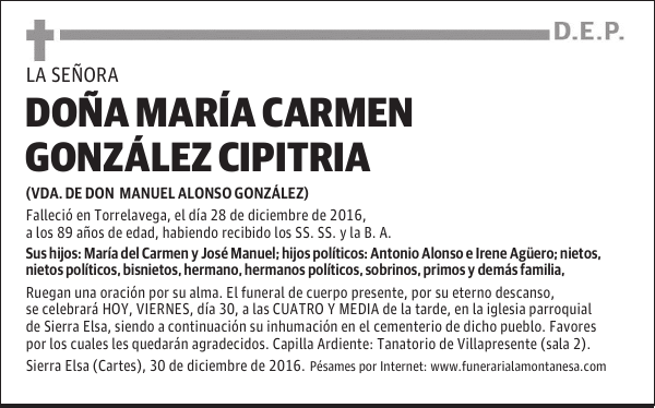 DOÑA MARÍA CARMEN GONZÁLEZ CIPITRIA