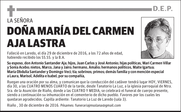Dª MARÍA DEL CARMEN AJA LASTRA