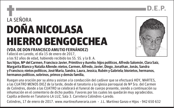 Dª NICOLASA HIERRO BENGOECHEA