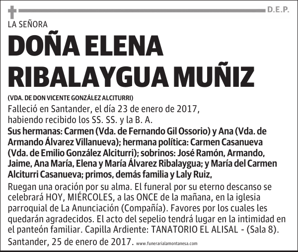 DOÑA ELENA RIBALAYGUA MUÑIZ