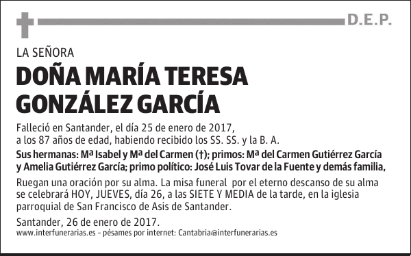 Dª MARIA TERESA GONZALEZ GARCIA