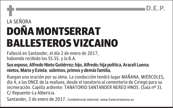 DOÑA MONTSERRAT BALLESTEROS VIZCAINO
