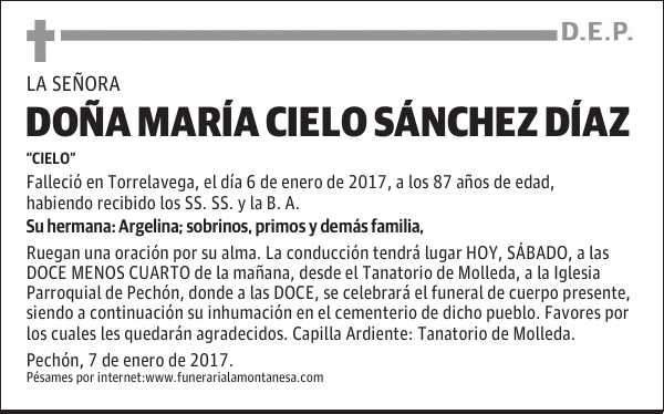 DOÑA MARÍA CIELO SÁNCHEZ DÍAZ
